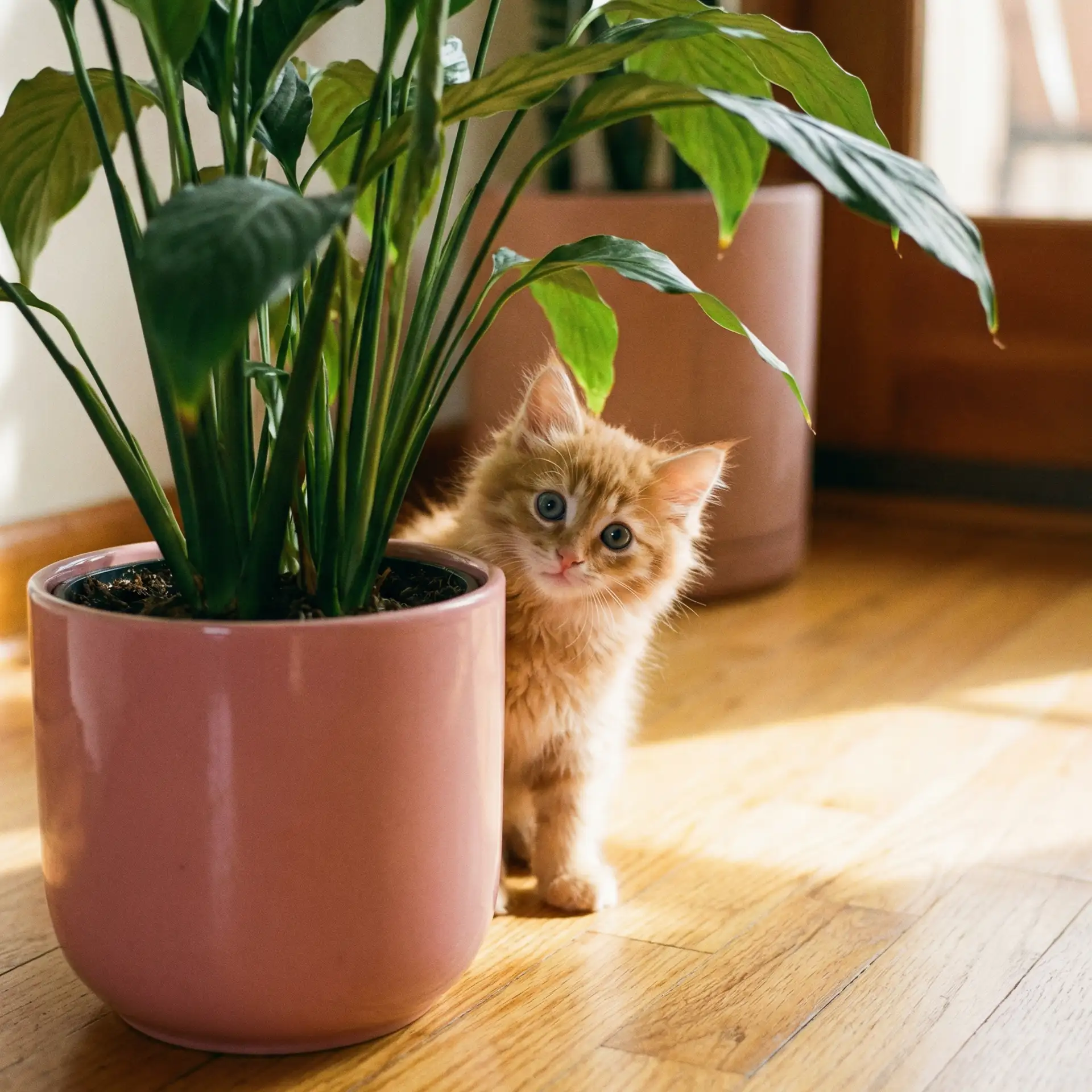 小猫从花盆后探头 - 咖喱君